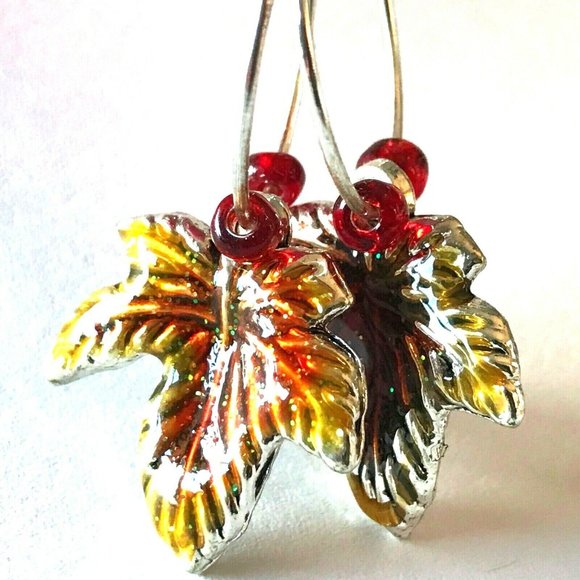 Maple Leaf Earrings Fall Thanksgiving Autumn Tree Halloween Harvest Plated - Picture 3 of 10